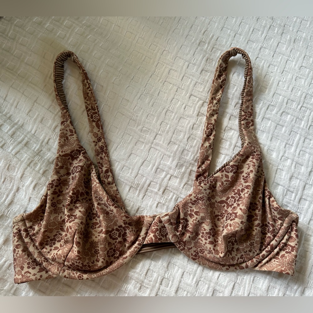 Acacia Swimwear Floral Lace Bra - Tan and Brown